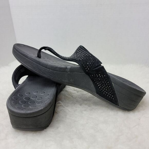 Vionic Pacific Naples Black Suede Leather Jeweled Wedge Flip Flop Sandals Size10 - Picture 7 of 9